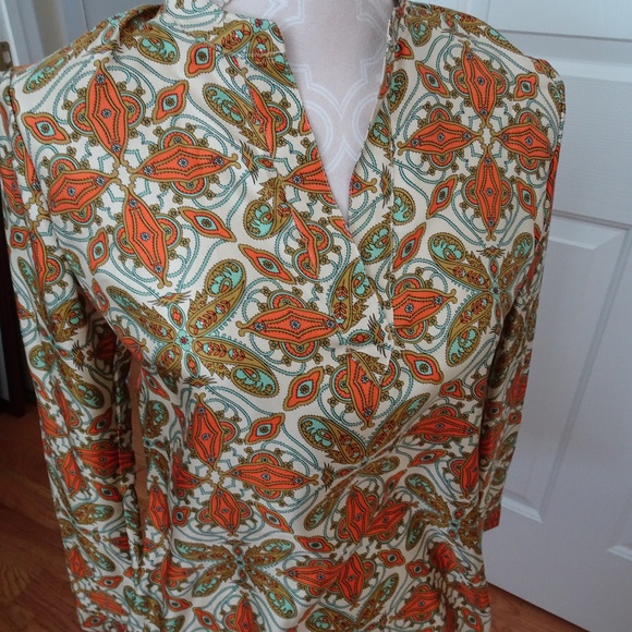 Talbot's Tops - Silk Long Sleeve Blouse-Orange Paisley-Size 6